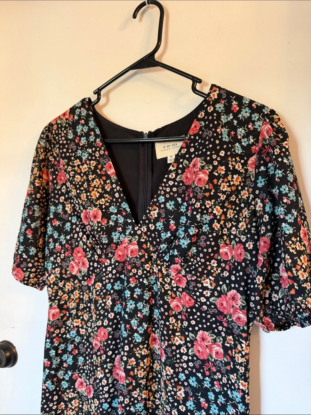 Anthropologie If By Sea Floral Short Puff Sleeve Midi Dress cottagecore medium